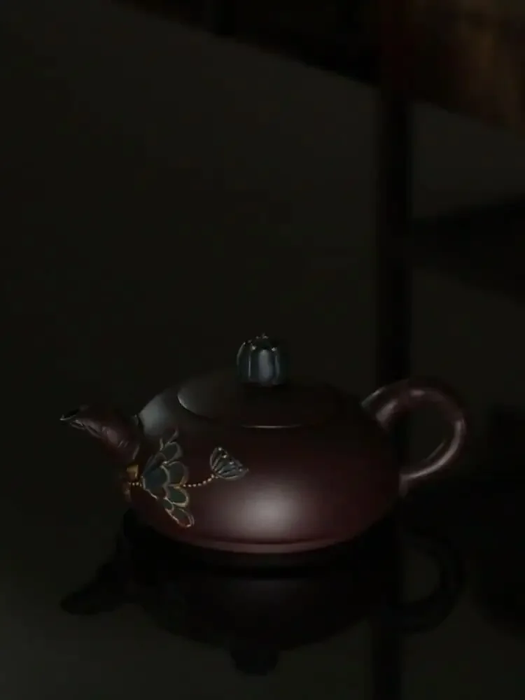full handmade master tea pot lotus relief true yixing zisha purple grit pot mark