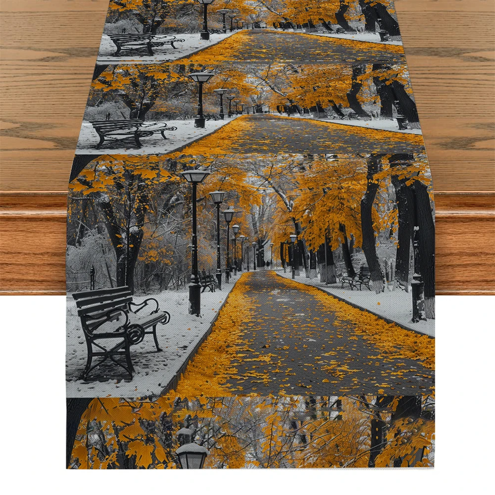 Path Trees Chairs Streetlights Snow Table Runner Home Wedding Centerpieces Decoration Party Table Runners Dining Long Cloth