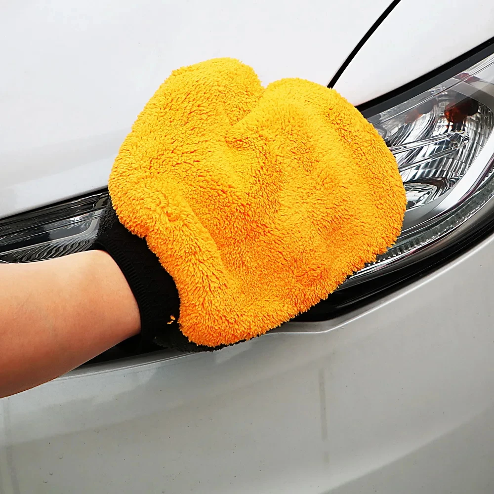 Soft Car Washing Gloves Double-sided Fleece Microfiber Chenille Drying Cloth Car Body Window Tire Cleaning Glove Thicken