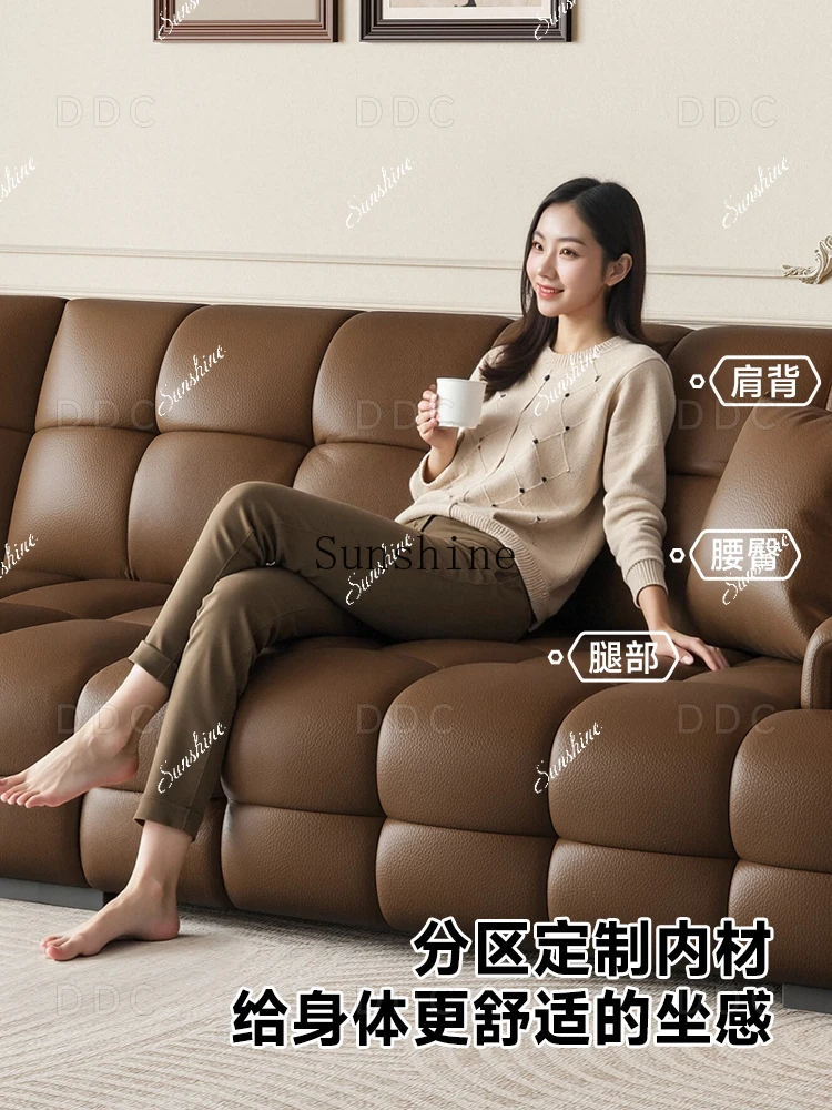 Italian style, all-leather sofa small apartment living room, antique style, simple and modernH
