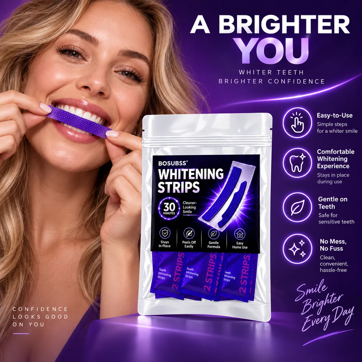 1/7Pairs Purple Smile Care Strips, Oral Beauty Teeth Stickers, Gentle Fit Easy Home Use Fresh Smile Routine