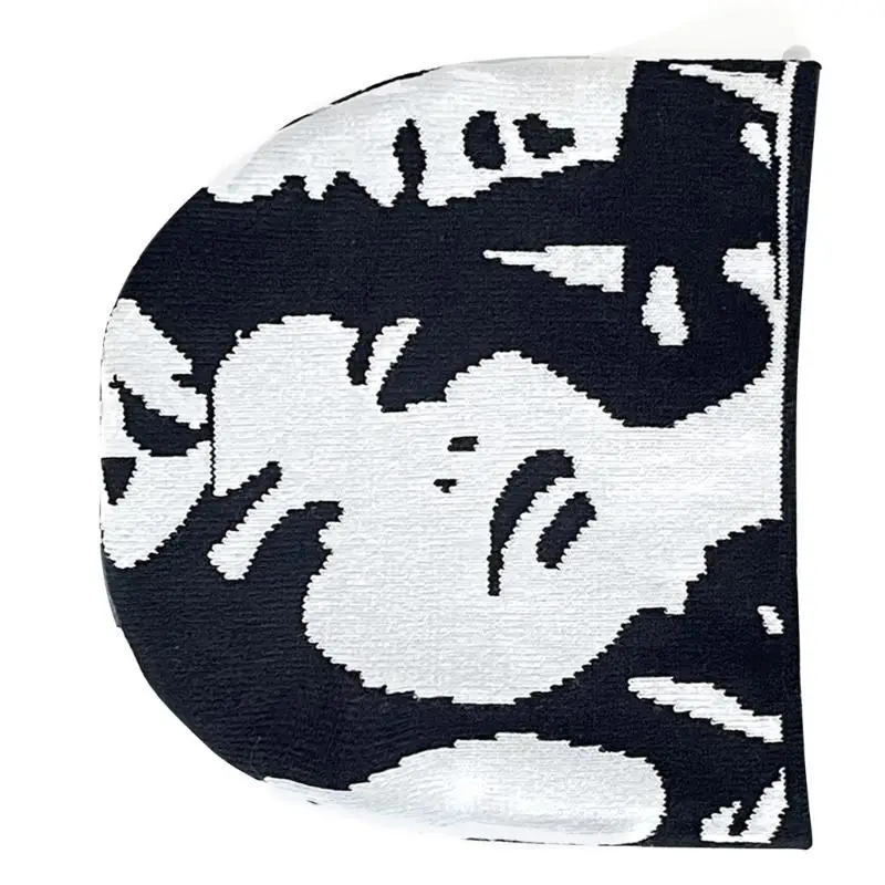 39BD Knitted Hat with Human Portrait Pattern Outdoor Windproof Hat for Girl