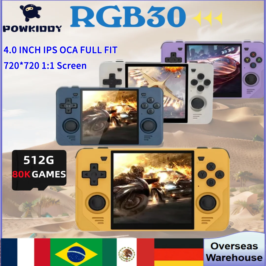 Powkiddy RGB30 Retro Pocket Portable Handheld Game Console 4 Inch Ips Screen Built-in Wifi  Rk3566 Hd Open-source 450 Psp Games