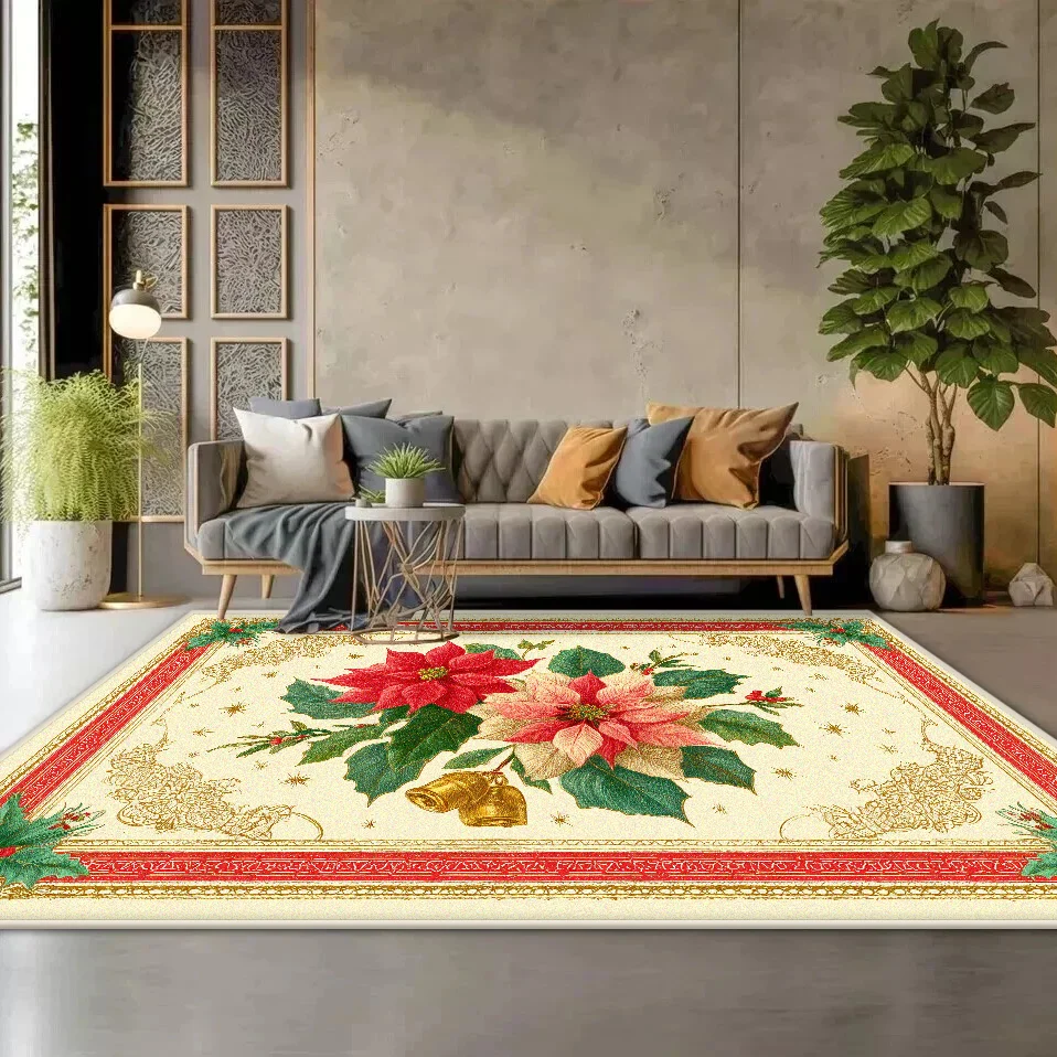 

Классический стиль, большие коврики для гостиной, украшение для дома, пуансеттия, растительный узор, ковер для спальни, моющийся коврик, напольный коврик для гостиной, офиса