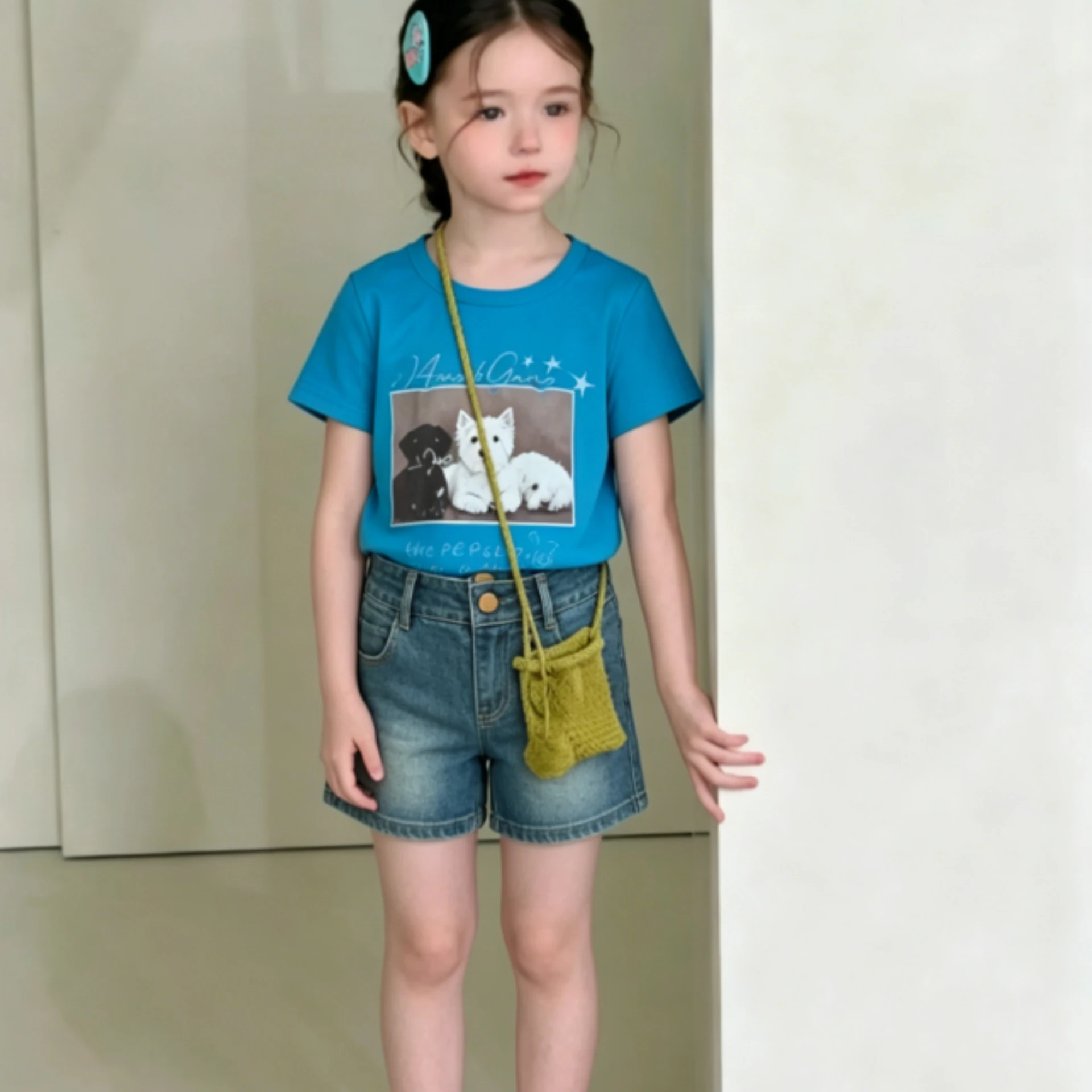 Shorts Infantis Femininos 2026 Primavera Verão Nova Coleção Roupa Infantil Coreana para Meninas Bebês Shorts Jeans com Efeito de Duas Peças