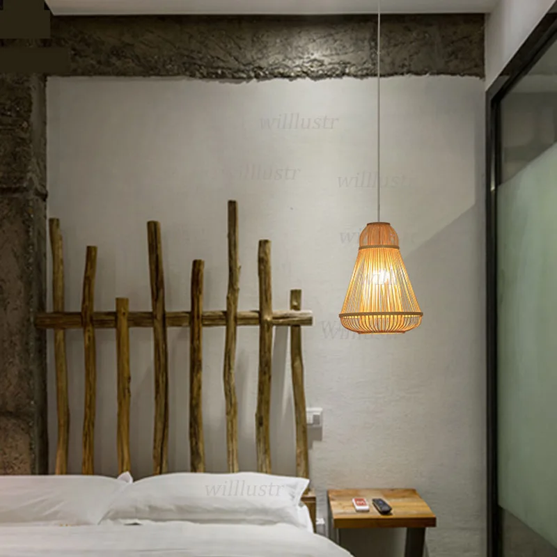 

Bamboo Cage Pendant Lamp Handmade Suspension Light Izakaya Teahouse Hotel Dining Bedroom Ceiling Chandelier Hanging Lighting