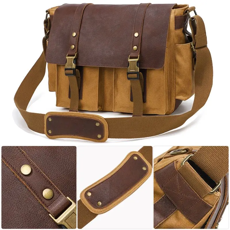 حقيبة ساعي البريد للرجال من القماش الجلدي الكلاسيكي لعام 2026 - حقيبة كتف عصرية بحمالة كتف كاجوال