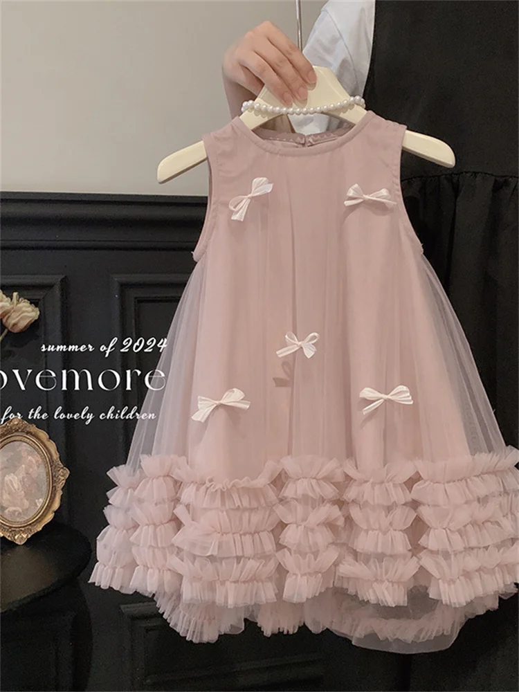 

Summer New Sle Girls Dr Knot Net Skirt Ele Birthday Costume Sweet Sle Other Material Girls Dr