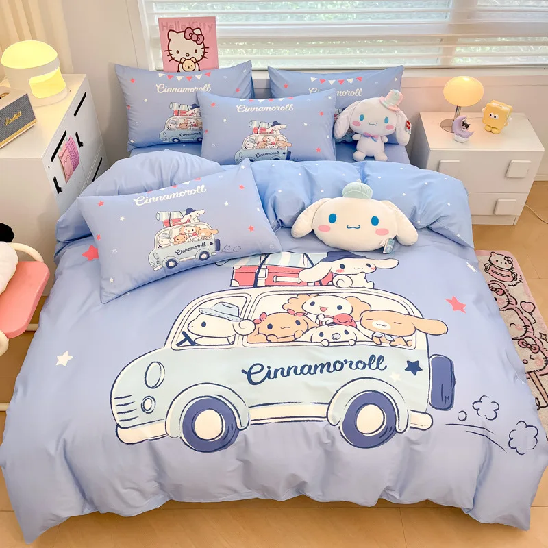 

Kawaii Sanrio Kuromi Hello Kitty Cinnamoroll Cotton Breathable Four Piece Bed Sheet Set Dormitory Three Piece Set Girl Gift Toys