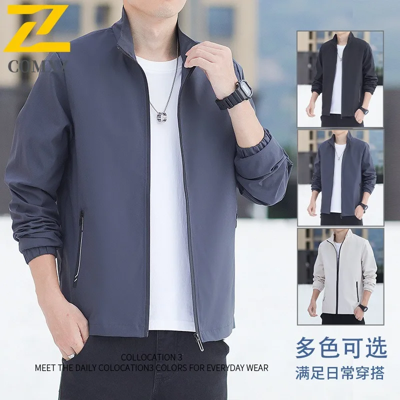 

COMXZ 2025 Мужская куртка с воротником-стойкой, осень-зима, ветрозащитное утолщенное повседневное пальто на флисовой подкладке, модное двустороннее пальто