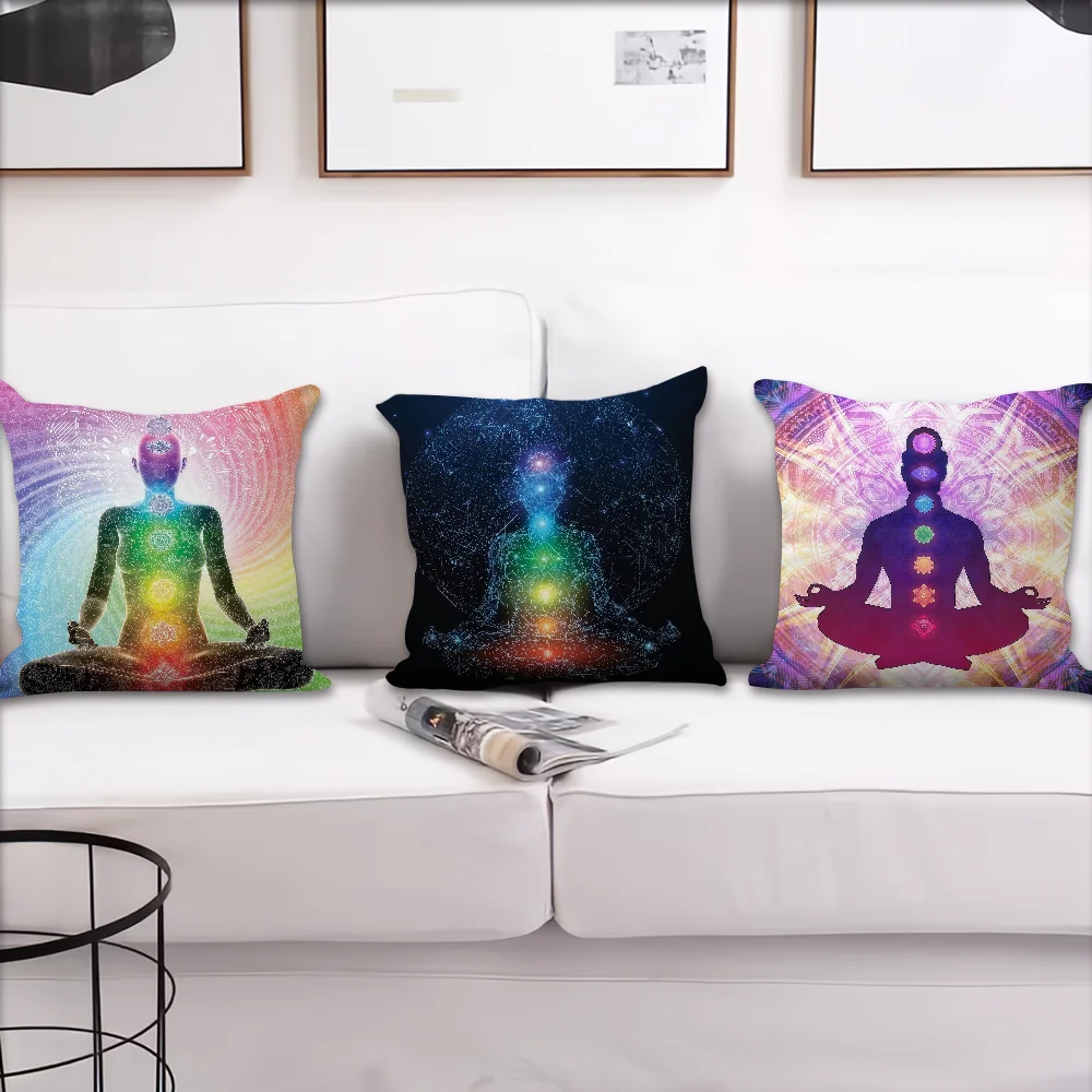 Lotus Seven Chakra Yoga Meditation Cushion Cover For Pillow Printing Sofa Decoration Home Car Room Coffee Shop Nordic Simplicity