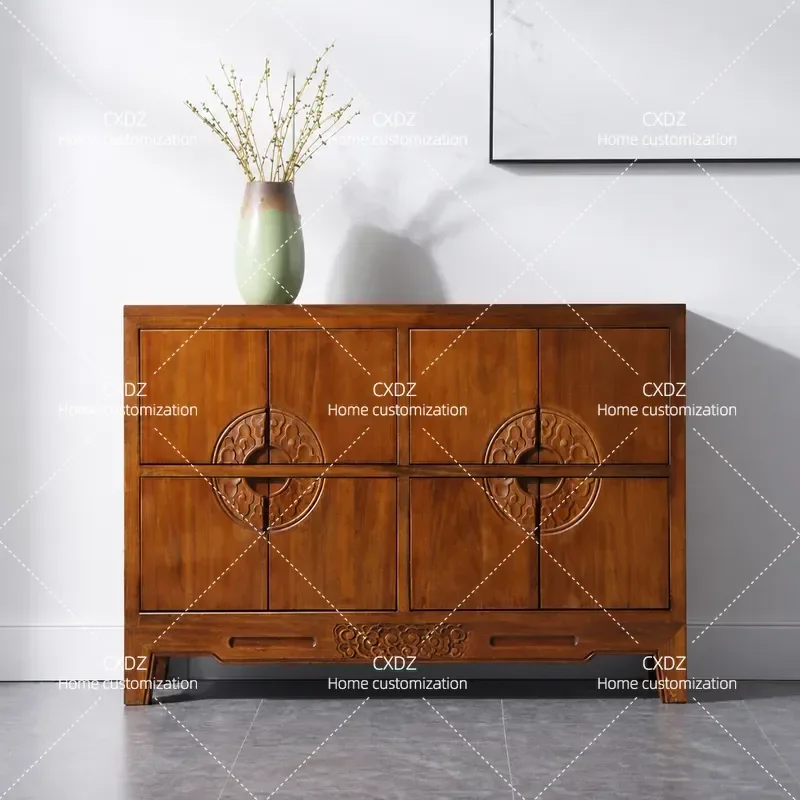 Solid Wood Dining Side Cabinet Tea Storage Shoe Cabinet Household Entryway Console Table Living Room Wall Mounted Retro
