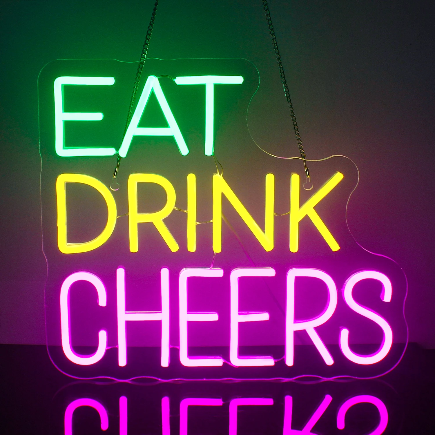 Imagem -02 - Drink Eat Cheers Neon Sign Cores Luzes Led Carta Decoração do Quarto Festa de Aniversário Quarto Casa Bar Wall Lamp Decor