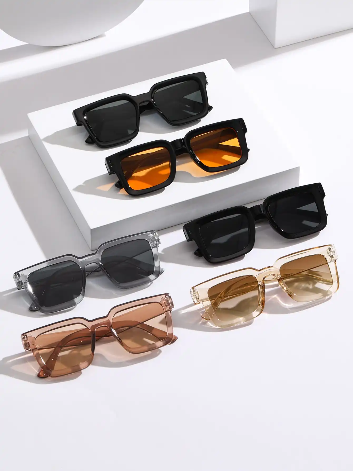 6PCS Unisex Square Plastic Frame Fashion Sunglasses For Outdoor Hiking Travel