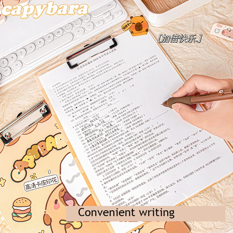 Kawaii Capybara A4 Folder Student Board Clip Writing Pad Folder Desk Organizer University Folders Folder For Documents Clipboard