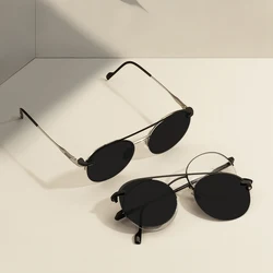 Fashion Men And Women Metal Half Rim Glasses Frame With Clip On Sunglasses Retro Round Small Spectacle For Prescription Lenses