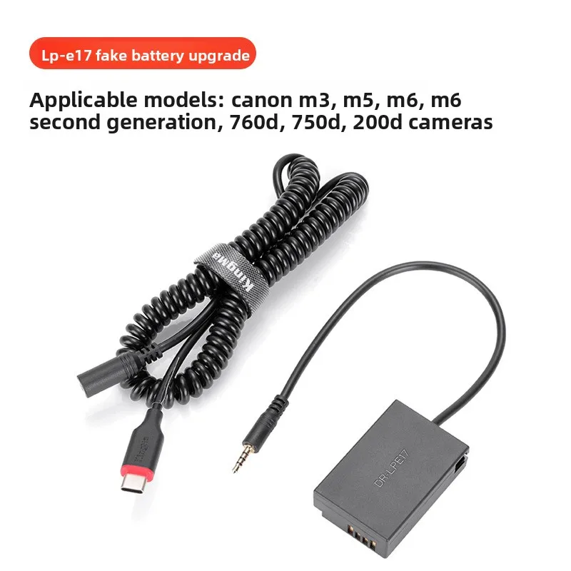 LP-E17 Dummy Battery USBC Power Adapter for Canon RP R10 77D 800D 850D 760D 750D 200D Cameras Coiled Cable External Power Supply