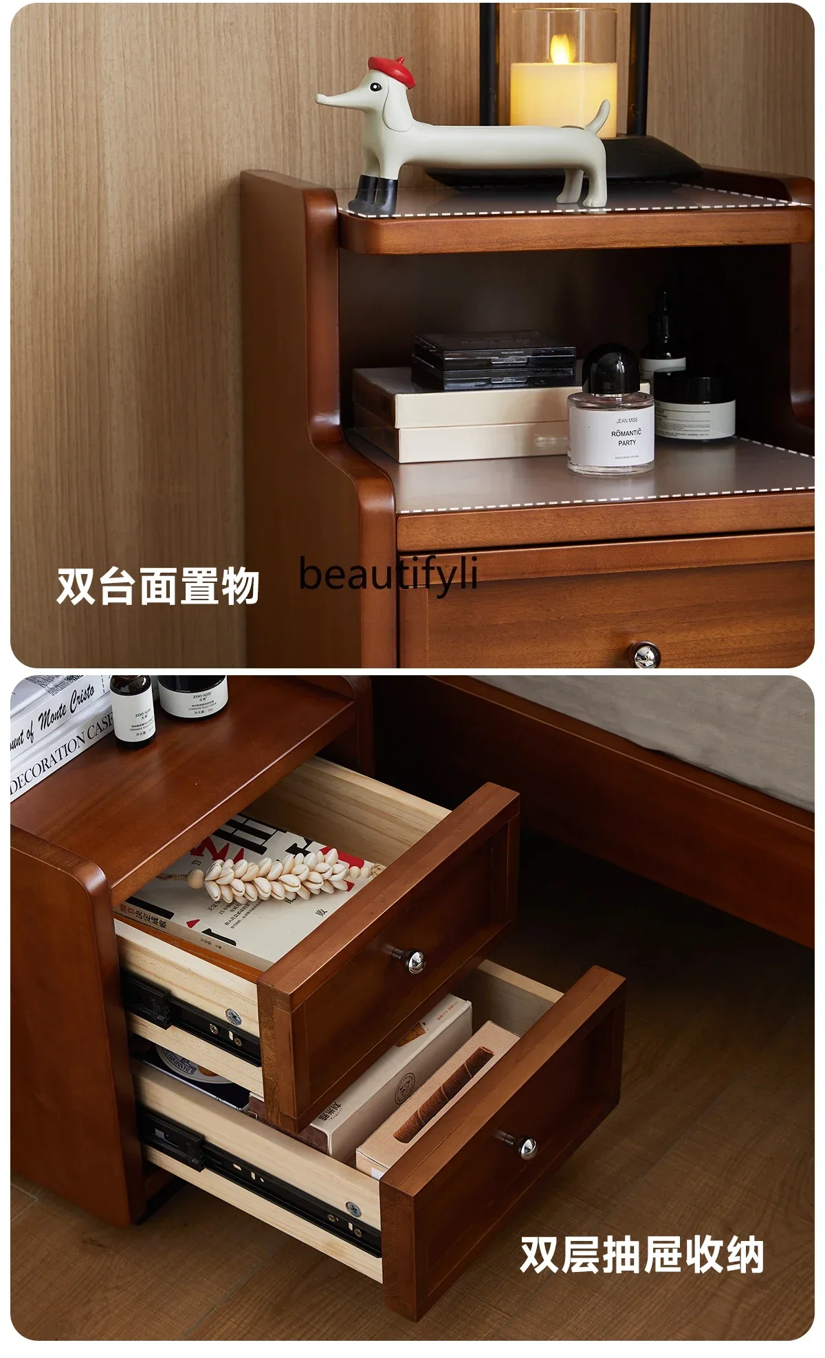 xzRetro bedside table, bedroom locker, very narrow bedside locker, storage solid wood