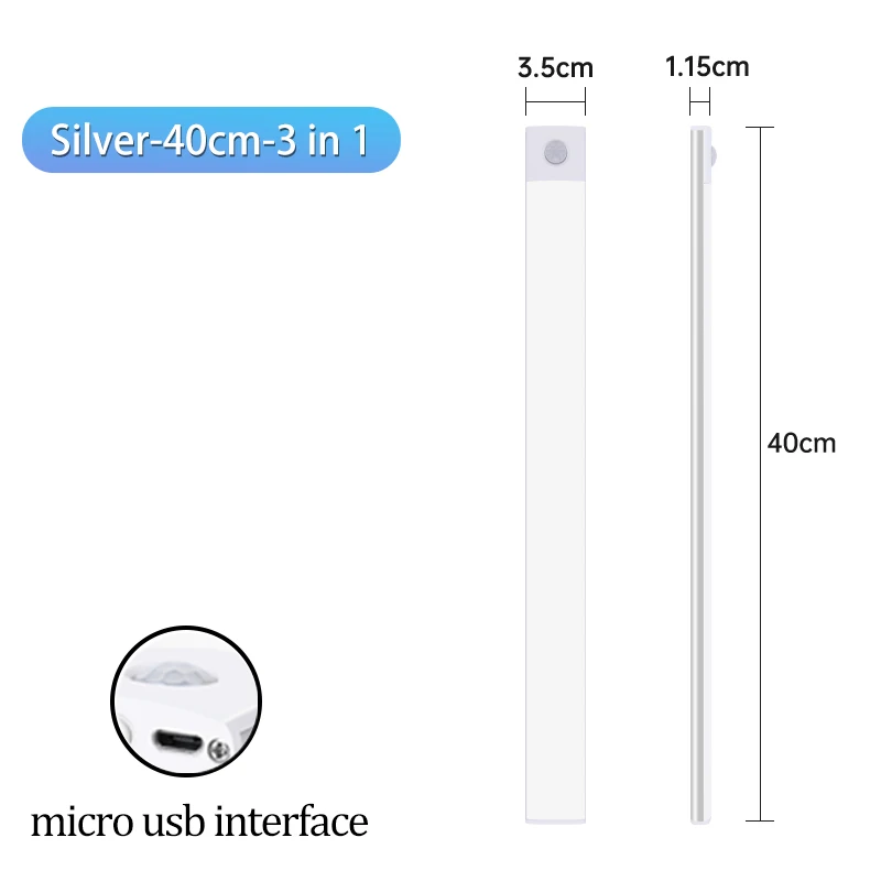Kast Licht USB Oplaadbare Bewegingssensor Led Drie Kleuren In Een Lamp Voor Keuken Garderobe Binnenverlichting 10/20/30/40/50cm