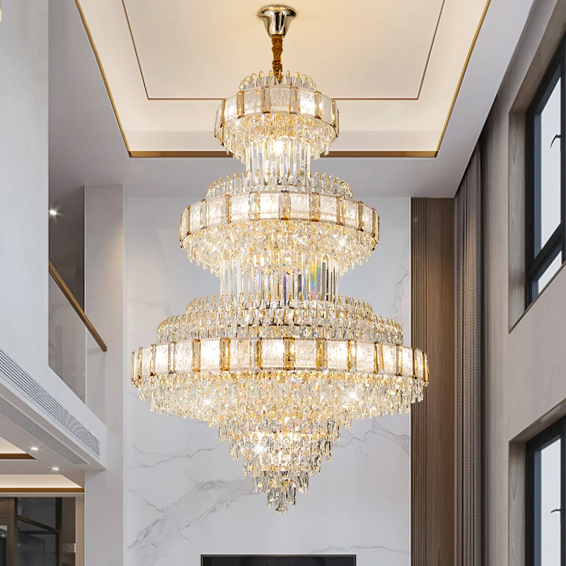 

European Duplex Large Chandelier Villa Living Room Crystal Chandelier Light Luxury Hotel Lobby Lighting Lamps Hollow Pick Tall