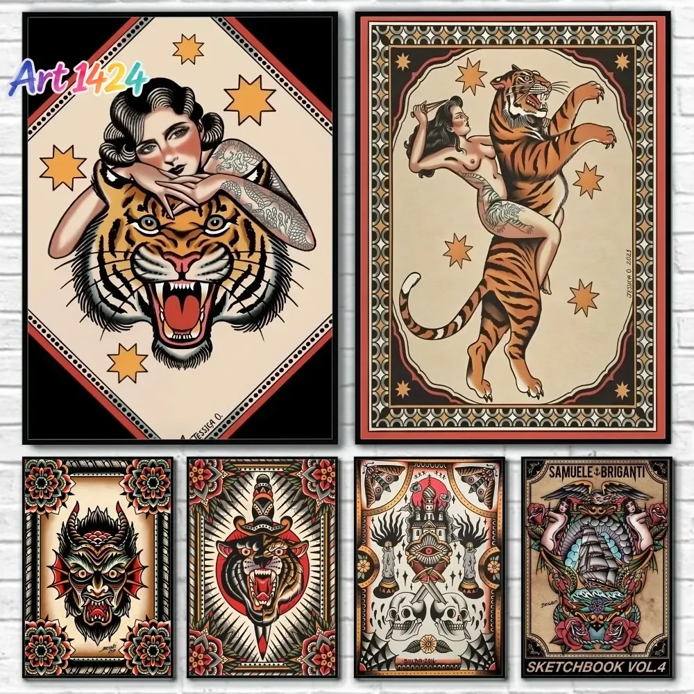 1pcs(No frame)Devils Colorful Savage Tattooed Poster Sticky Wall Art Printing Waterproof Home Living Bed Room Bar Hallway Aes