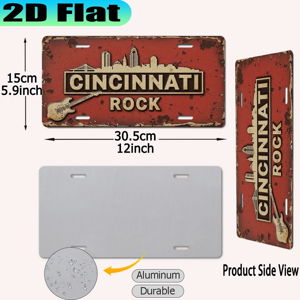 2D Flat, [2D Flat] 1pc, Cincinnati Rock Vintage Aluminum Sign (12 X 6in), for Decorative Purposes Only, Rock Festival Gift, Bro