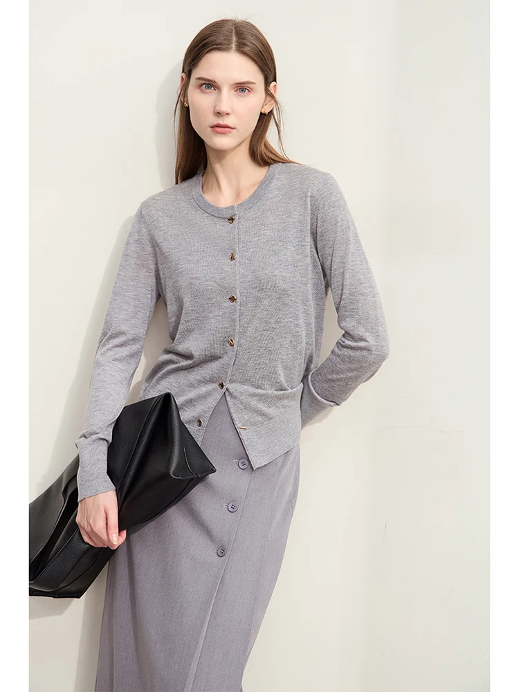 Amii Minimalism Knitted Cardigan For Women 2024 Autumn New Commuter Basic O-Neck Metal OT Button Fashion Lady Wool Tops 12443165