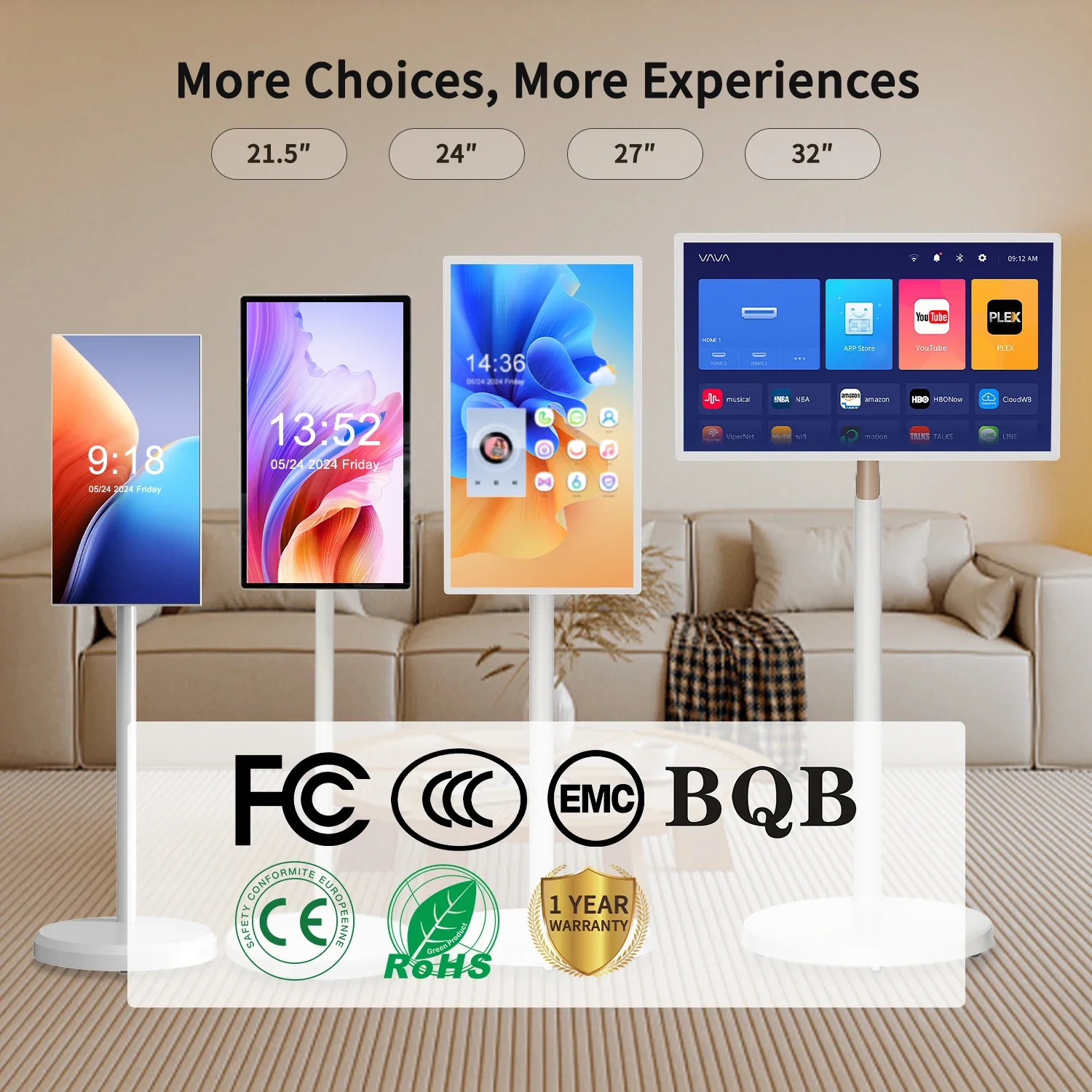 VTA + 2024 MTK8183 이동식 21.5 인치 안드로이드 12 터치스크린, 휴대용 TV, 4 + 64G 스탠드 바이 모바일 스마트 TV 태블릿