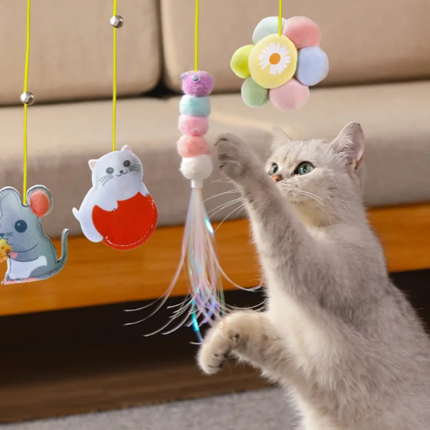 Funny and Elastic Cat Scratch Rope Toy for Pet Cats - Interactive Hanging Door Toy - Entertaining and Interactive Teaser Supplie