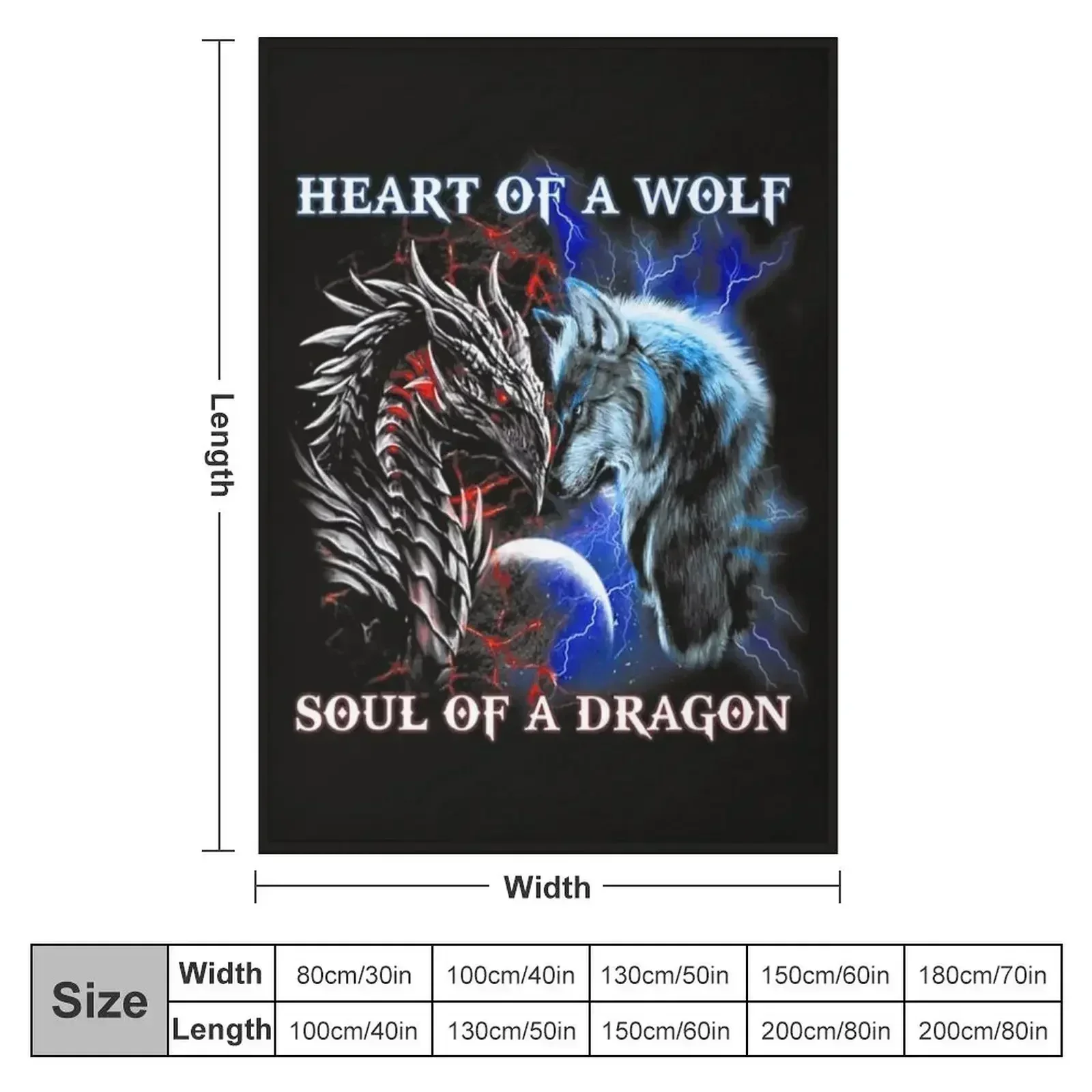 Heart Of Wolf Soul Of A Dragon - Cool Dragon - Wolf Warrior Throw Blanket couch cozy soft plush fuzzy picnic outdoor blanket