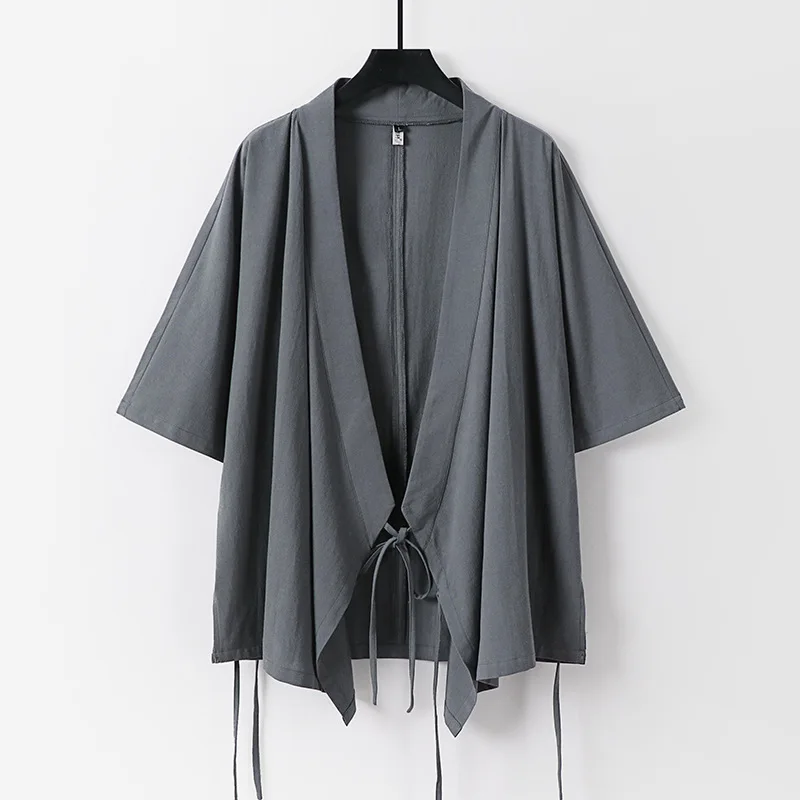 Plus Size 3XL-9XL Men's Japanese Kimono Cardigan Yukata Haori Retro Harajuku Samurai Costume Thin Cotton Linen Jacket Male Shirt