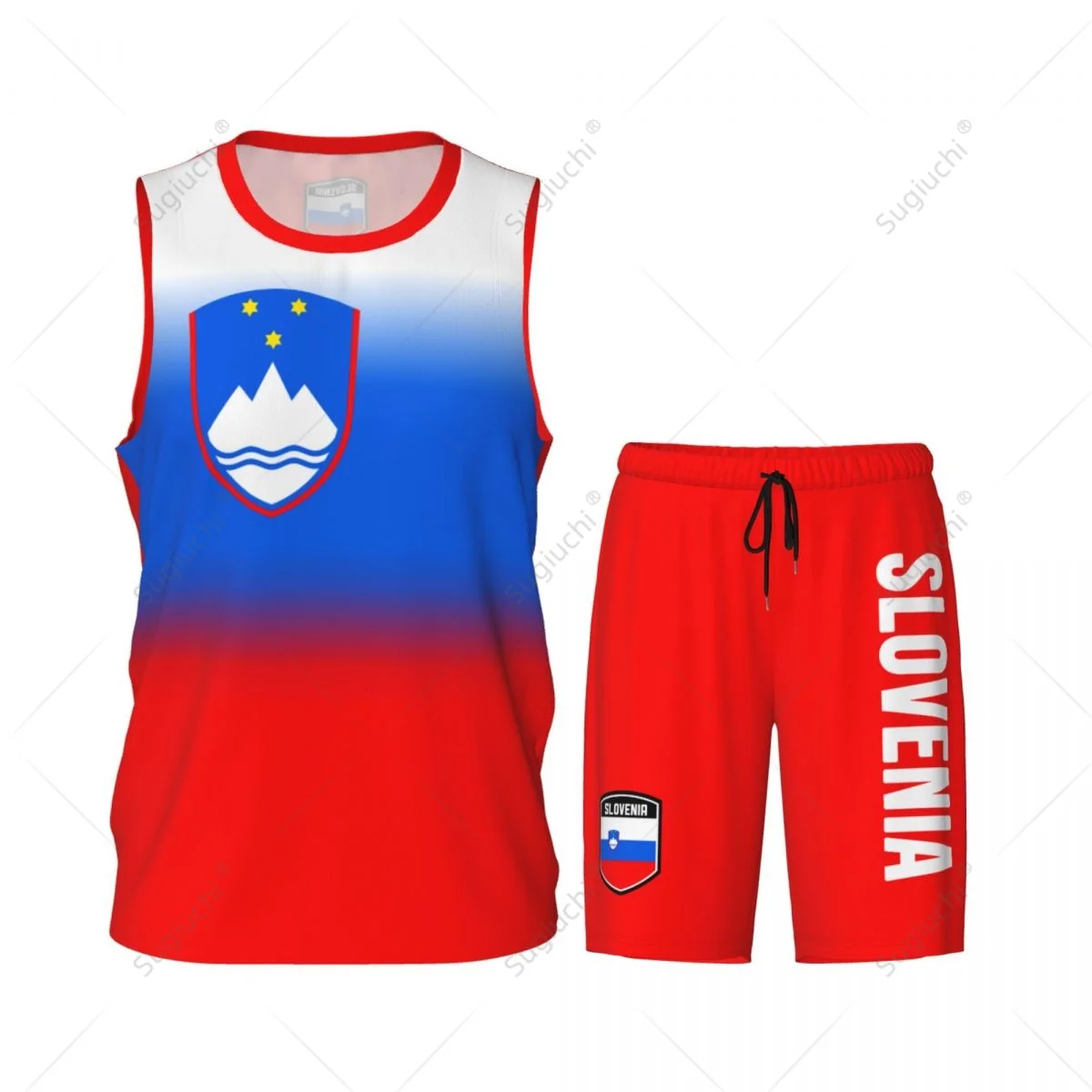 Men Slovenia Flag Basketball Jersey Set Mesh Shirt & Pants Sleeveless Exclusive Team-up Custom Name Nunber Unisex