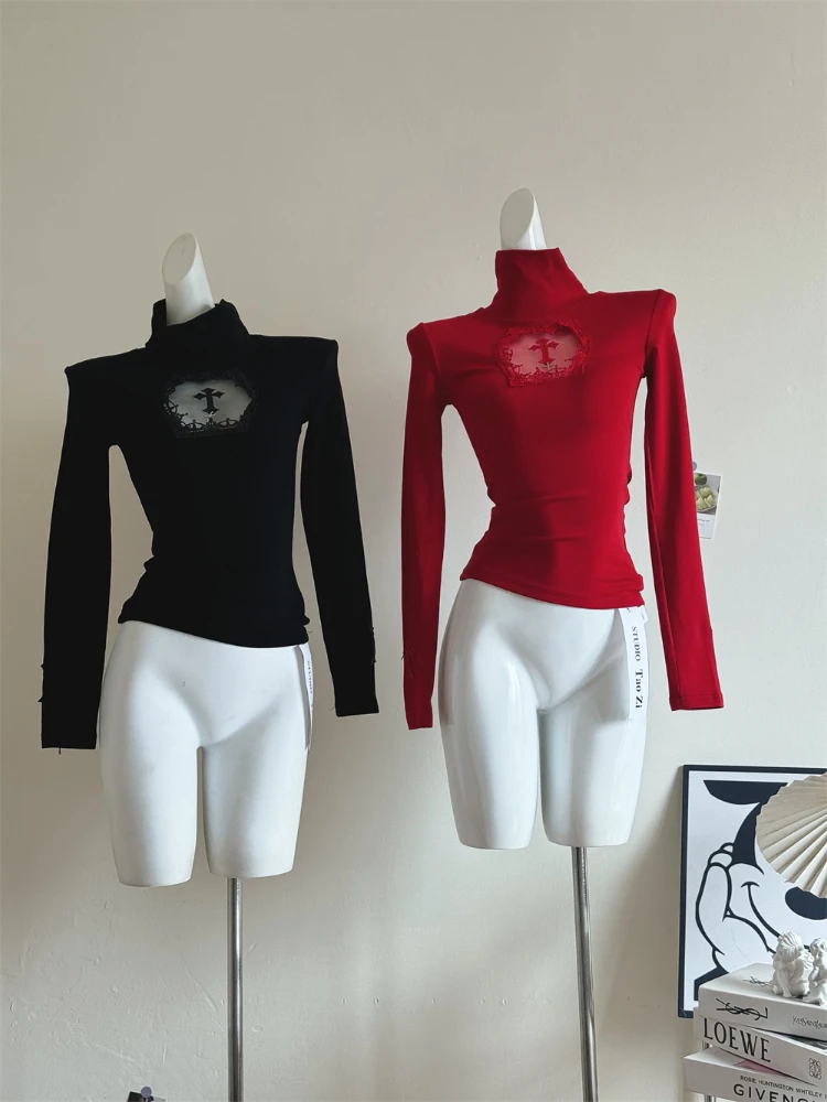 

Весенние черные готические комплекты из 2 предметов, женские повседневные водолазки в стиле панк Harajuku Y2k + мини-юбки, женский винтажный костюм с вырезами