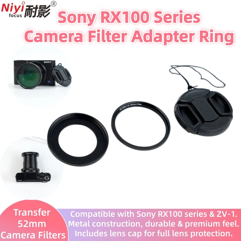 52mm Filter Adapter Ring Set with Lens Cap for Sony RX100 Series & ZV-1 Cameras RX100/RX100II/RX100III/RX100IV/RX100V,etc.