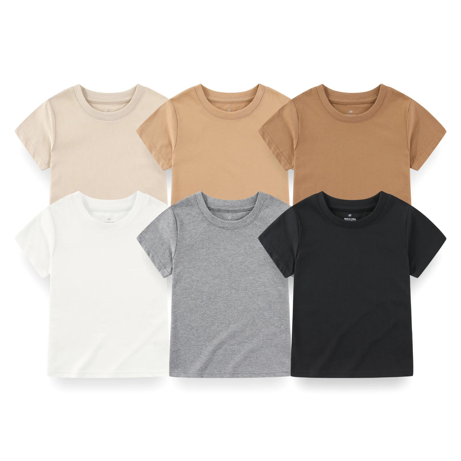 Kiddiezoom 6 Pcs Unisex Toddler Plain Fashion  Short Sleeve T Shirts Soft Cotton Blend Crew Neck Kids Basic Casual Tops
