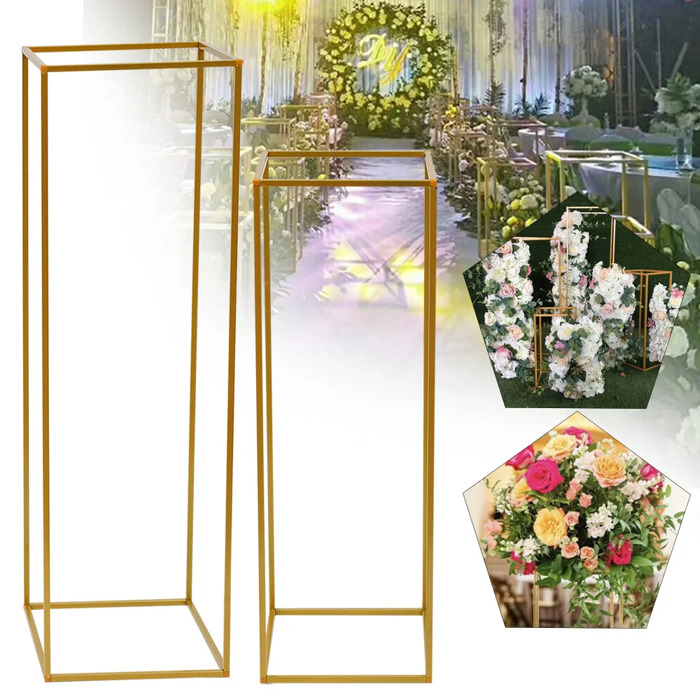 2Pcs Metal Wedding Stands Rectangular Decorative Floor Lane Citation for Wedding, Party, Holiday Celebration-31.5 