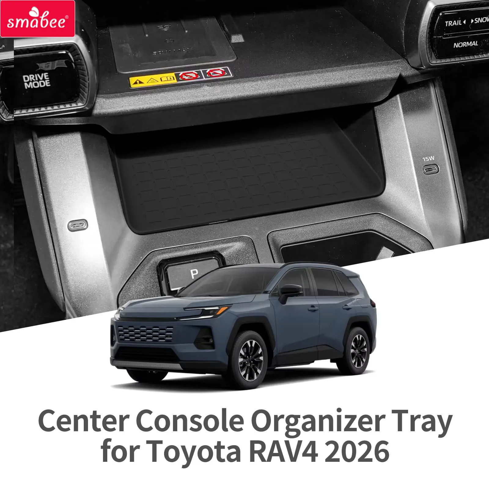 Para Toyota RAV4 2026: Tapete Protetor Antiderrapante de Silicone para Caixa de Armazenamento Central e Celular - Acessório Automotivo Preto
