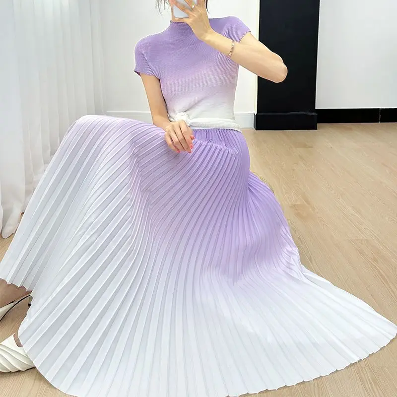 2023 Summer New Set Fashion Gradient T-shirt Half Skirt Two Piece Set 2 piece sets womens outfits elegant