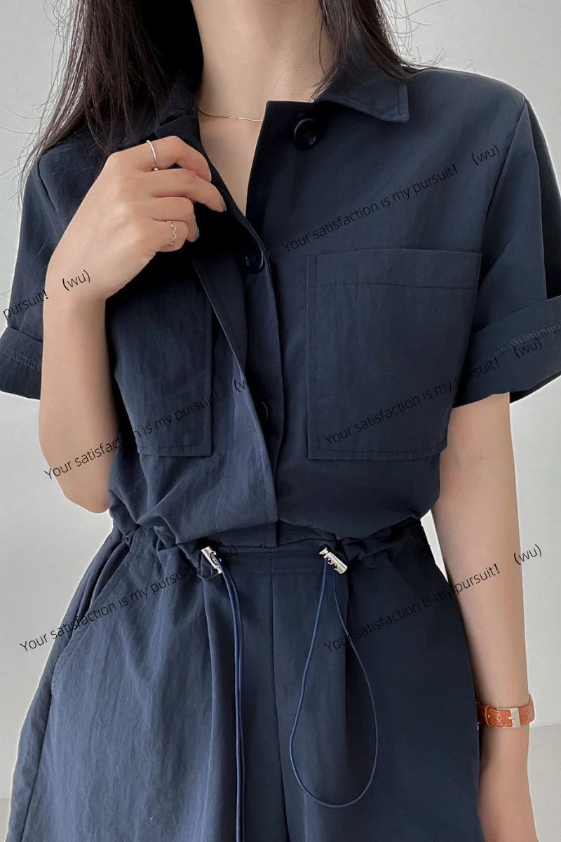 ZOCI-retro celana kasual berkerah pendek berpinggang tinggi, produk baru musim panas mode komuter versi Korea