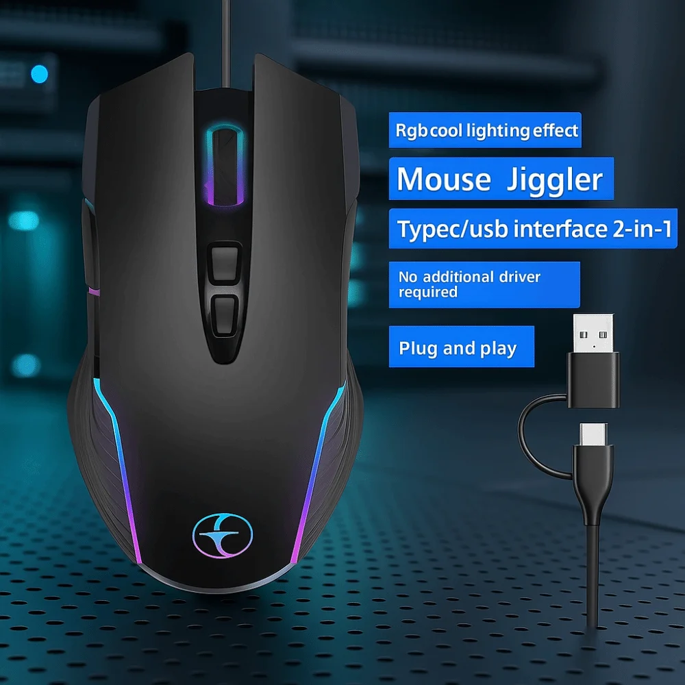 

Беспроводная мышь USB/Type-C 2,4G со светодиодной подсветкой, режим Jiggler, проводная мышь, 7 кнопок, мини-размер, оптическая беспроводная мышь для офиса и дома