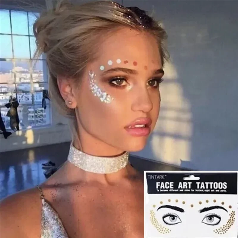 Temporary Eye Tattoo Sticker Gold Glitter Stickers Face Makeup Beauty Moon Stars Face Jewels Tattoo Waterproof Wedding Bride