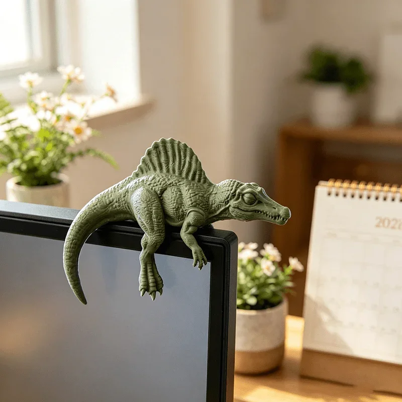 Sleeping T-Rex Monitor Topper Figurines 3D Printed Mini Lazy Dinosaur Ornaments for Desk/Monitor/Shelf Cute Jurassic Dino Decor view 5