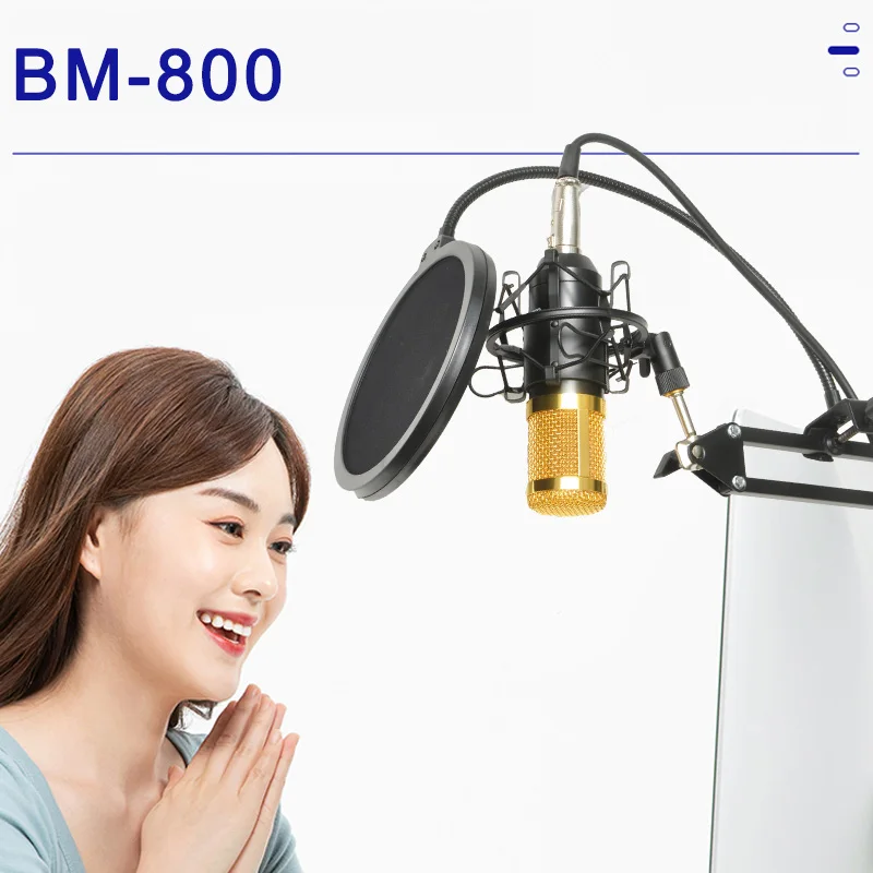 FREEBOSS BM-800 KIT Condenser Microphone with Shock Mount Arm Stand for Live Broadcast Recording