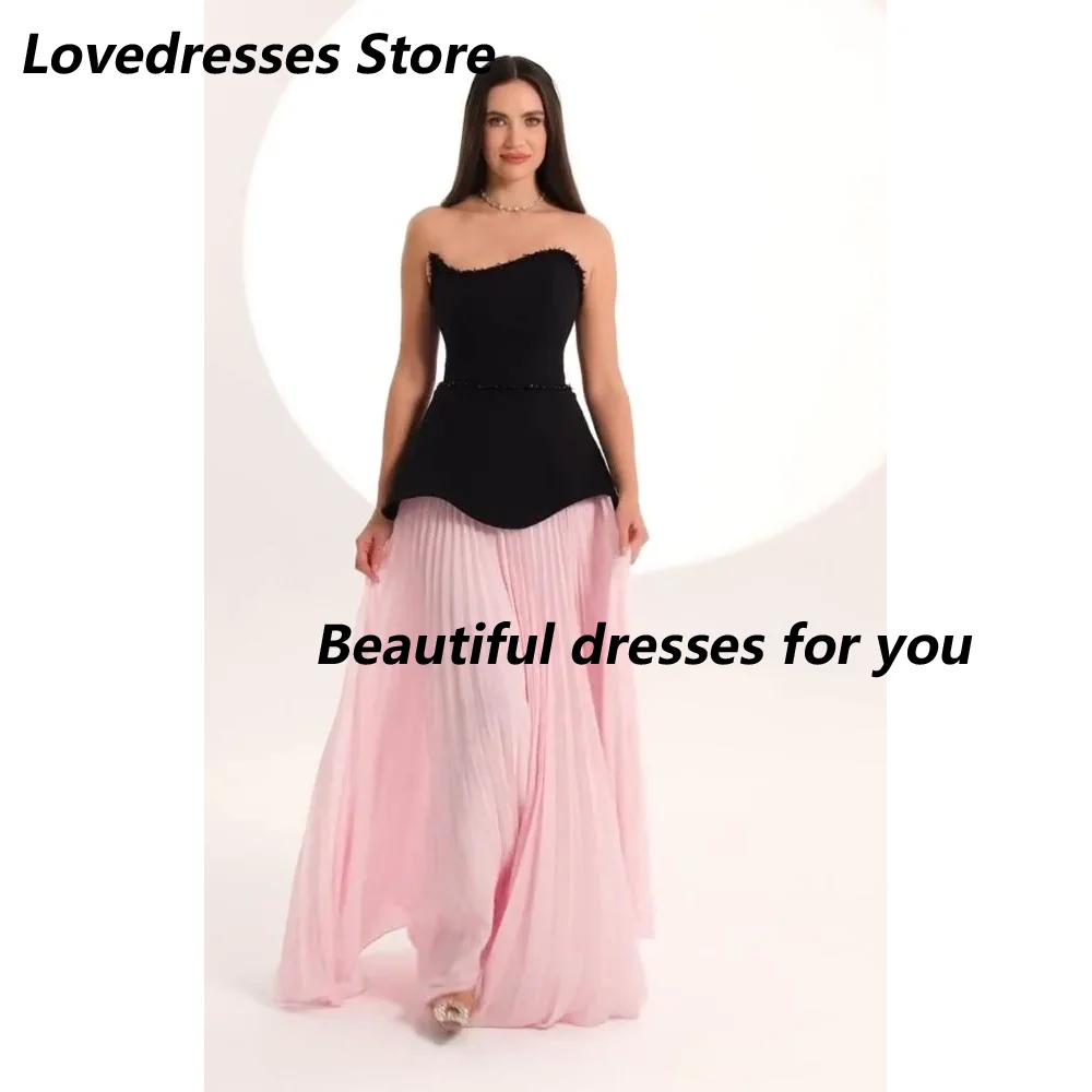 

Contrast Color Evening Dress for Women Strapless Floor Length A Line Prom Formal Wedding Guest Special Events Gala Customized