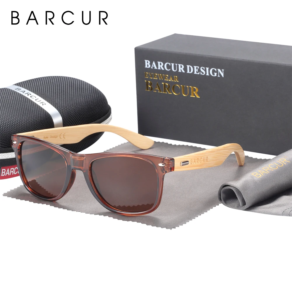 BARCUR Polarized Bamboo Sunglasses Men Wooden Sun Glasses Women Brand Original Wood UV400 Oculos De Sol