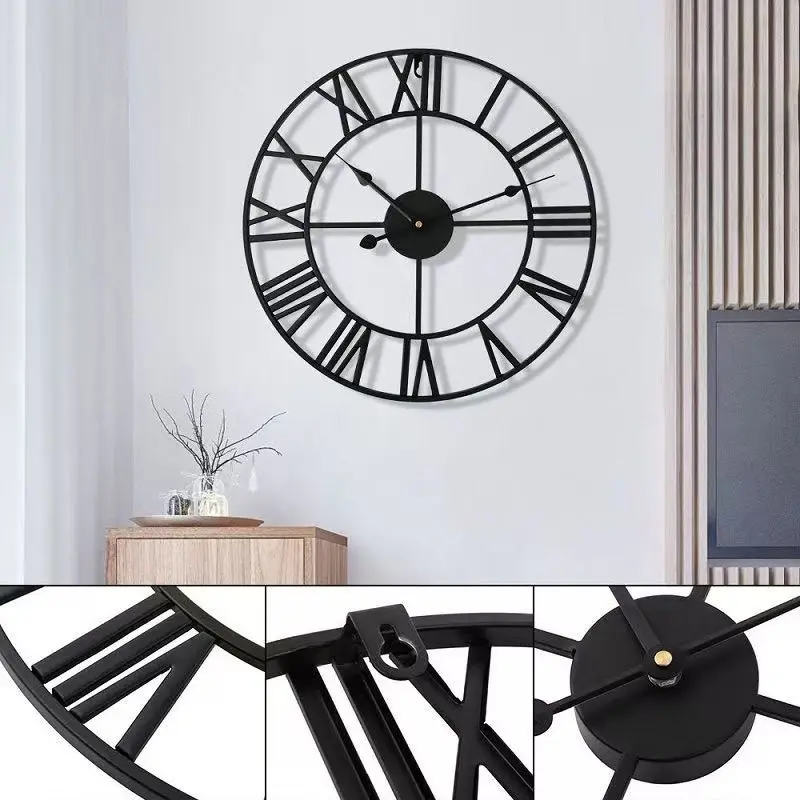Minimalist European Iron Art Wall Clock Silent Digital Decorative Creative Living Room Home