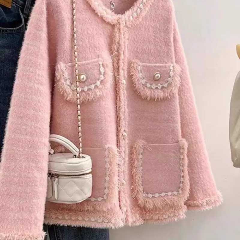 French Casual High-End Feel Chinese Style Buckle Design Small Fragrance Jacket Women's Spring Autumn Sequins Autumn White Jacket