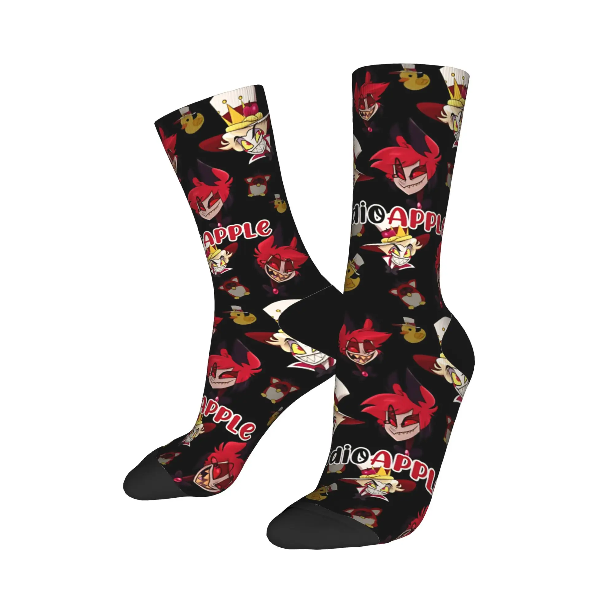 Autumn Winter Hip-hop Men's Women's Lucifer and Alastor Radio Hazbined Hotels Socks Black Comedy Breathable Middle Tube Socks