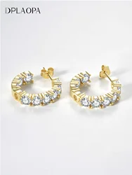 DPLAOPA 100% 925 New Sterling Silver Clear Green Zircon CZ Pirecing Vintage Simple Fine Huggie Hoop Earrings