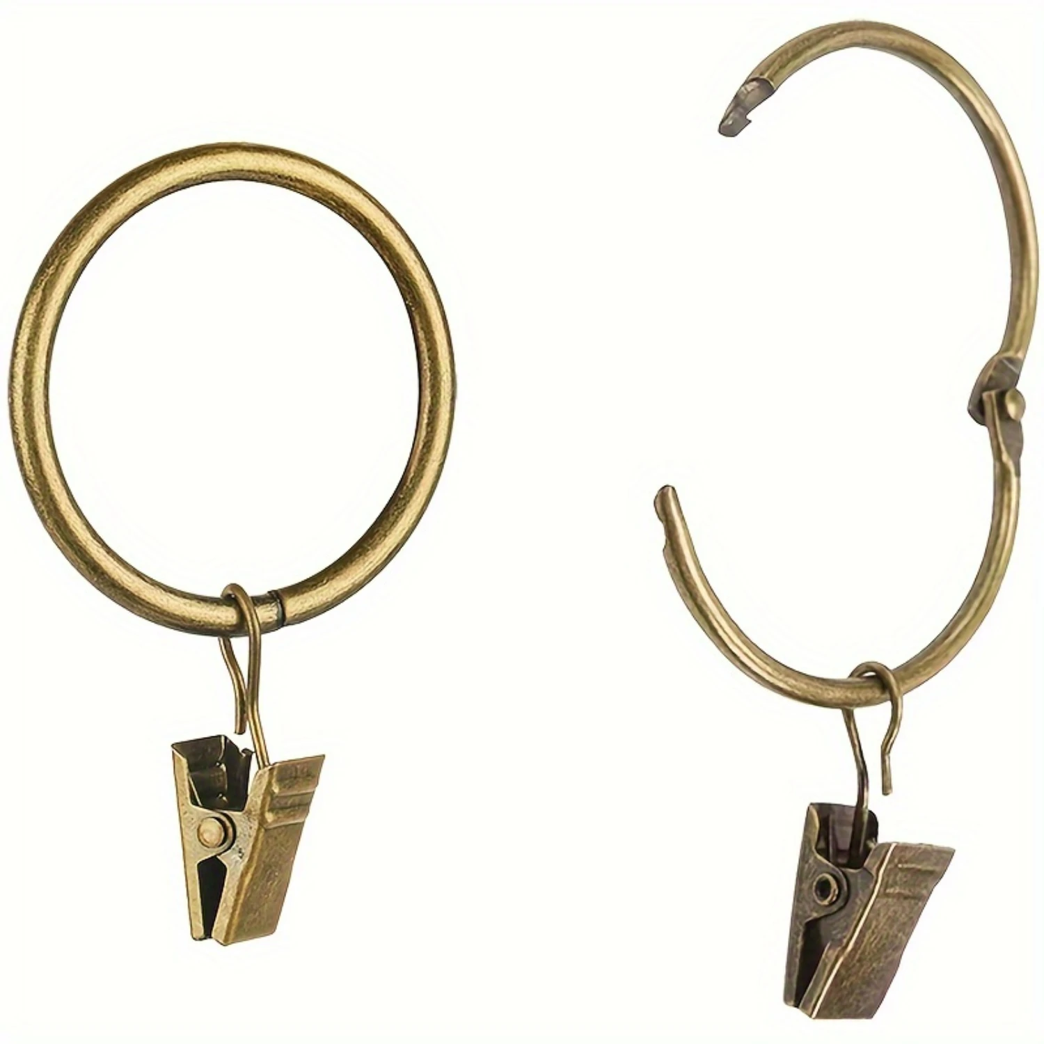 

40pcs Antique Brass Openable Curtain Clips with Rings - Strong Metal Decorative Drapery Holders with Rustproof Coating - Ideal C